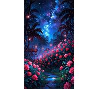 Umfarvt 5D Diamond Painting Kit Completo,Campo de rosas nocturnas Diamond Art Kits para Adultos,DIY Round Drill Rhinestone Bordado Punto De Cruz Artes Manualidade Para Decoración de Pared 100x210cm