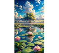Umfarvt 5D Diamond Painting Kit Completo,Estanque de hojas de loto Diamond Art Kits para Adultos,DIY Square Drill Rhinestone Bordado Punto De Cruz Artes Manualidade Para Decoración de Pared 100x210cm