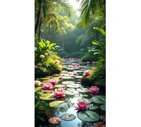 Umfarvt 5D Diamond Painting Kit Completo,Lago de plantas de loto Diamond Art Kits para Adultos,DIY Round Drill Rhinestone Bordado Punto De Cruz Artes Manualidade Para Decoración de Pared 100x210cm