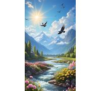 Umfarvt 5D Diamond Painting Kit Completo,Naturaleza Río Gaviota Diamond Art Kits para Adultos,DIY Round Drill Rhinestone Bordado Punto De Cruz Artes Manualidade Para Decoración de Pared 100x210cm