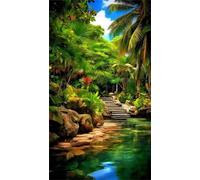 Umfarvt 5D Diamond Painting Kit Completo,Río de la jungla verde Diamond Art Kits para Adultos,DIY Square Drill Rhinestone Bordado Punto De Cruz Artes Manualidade Para Decoración de Pared 50x110cm