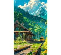Umfarvt 5D Diamond Painting Kit Completo Rural, Kit de Pintura de Diamantes Estación de tren, 85x105cm Diamond Art para Adultos, DIY Round Rhinestones Bordado Punto de Cruz para Decoración Hogar