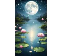 Umfarvt 5D Diamond Painting Kit,Luna de loto marino Diamond Painting Kit Completo para Adultos,DIY Round Drill Cristal Pintura de Diamantes Bordado Punto de Cruz Kit para Decoración Hogar 100x210cm