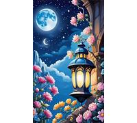 Umfarvt 5D Diamond Painting Kit,Luna flores montañas Diamond Painting Kit Completo para Adultos,DIY Square Drill Cristal Pintura de Diamantes Bordado Punto de Cruz Kit para Decoración Hogar 100x210cm