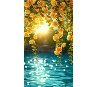 Umfarvt 5D Diamond Painting Kit,Mar Rosa Amarilla Diamond Painting Kit Completo para Adultos,DIY Round Drill Cristal Pintura de Diamantes Bordado Punto de Cruz Kit para Decoración Hogar 100x210cm