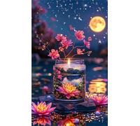 Umfarvt 5D Diamond Painting Kit,Noche de luna de loto Diamond Painting Kit Completo para Adultos,DIY Square Drill Cristal Pintura de Diamantes Bordado Punto de Cruz Kit para Decoración Hogar 40x90cm