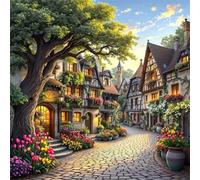 Umfarvt 5D Flower Town Diamond Painting Kits for Adults Kids,DIY Round Full Drill diamond art painting kits,Canvas Embroidery Diamond Art Craft for Home Wall Decor 30x30cm