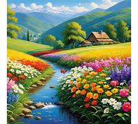Umfarvt 5D Flowers Streams Diamond Painting Kits for Adults Kids,DIY Square Full Drill diamond art painting kits,Canvas Embroidery Diamond Art Craft for Home Wall Decor 60x60cm