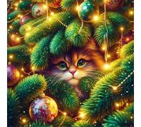 Umfarvt 5D Green Tree Cat Diamond Painting Kits for Adults Kids,DIY Round Full Drill diamond art painting kits,Canvas Embroidery Diamond Art Craft for Home Wall Decor 70x70cm