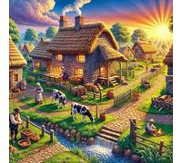 Umfarvt 5D Hardworking Village Diamond Painting Kits for Adults Kids,DIY Round Full Drill diamond art painting kits,Canvas Embroidery Diamond Art Craft for Home Wall Decor 60x60cm