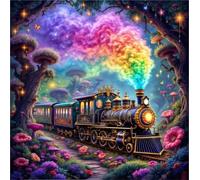 Umfarvt 5D Jungle Train Diamond Painting Kits for Adults Kids,DIY Round Full Drill diamond art painting kits,Canvas Embroidery Diamond Art Craft for Home Wall Decor 50x50cm