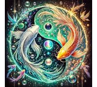 Umfarvt 5D Koi Tai Chi Diamond Painting Kits for Adults Kids,DIY Square Full Drill diamond art painting kits,Canvas Embroidery Diamond Art Craft for Home Wall Decor 50x50cm