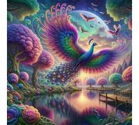 Umfarvt 5D Lake Peacock Diamond Painting Kits for Adults Kids,DIY Round Full Drill diamond art painting kits,Canvas Embroidery Diamond Art Craft for Home Wall Decor 100x100cm