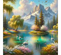 Umfarvt 5D Lake Scenery Diamond Painting Kits for Adults Kids,DIY Round Full Drill diamond art painting kits,Canvas Embroidery Diamond Art Craft for Home Wall Decor 40x40cm