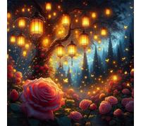 Umfarvt 5D Lantern Rose Diamond Painting Kits for Adults Kids,DIY Round Full Drill diamond art painting kits,Canvas Embroidery Diamond Art Craft for Home Wall Decor 80x80cm