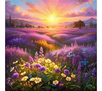 Umfarvt 5D Lavender Sunset Diamond Painting Kits for Adults Kids,DIY Round Full Drill diamond art painting kits,Canvas Embroidery Diamond Art Craft for Home Wall Decor 80x80cm