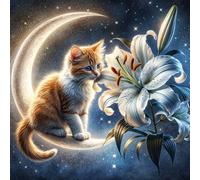 Umfarvt 5D Lily Cat Diamond Painting Kit Completo,diamond painting Art kit para Adultos,DIY Square Cristal Pintura de Diamante Bordado Punto de Cruz Manualidades Hogar para Decoración Hogar 90x90cm