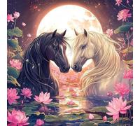 Umfarvt 5D Lotus Horse Diamond Painting Kits for Adults Kids,DIY Round Full Drill diamond art painting kits,Canvas Embroidery Diamond Art Craft for Home Wall Decor 40x40cm