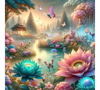 Umfarvt 5D Lotus Plant Diamond Painting Kits for Adults Kids,DIY Square Full Drill diamond art painting kits,Canvas Embroidery Diamond Art Craft for Home Wall Decor 50x50cm