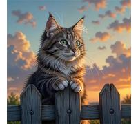 Umfarvt 5D Luz sol del gato gris Diamond Painting Kit Completo,diamond painting Art kit para Adultos,DIY Round Cristal Pintura de Diamante Bordado Punto de Cruz Manualidades para Decor Hogar 60x60cm