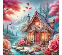 Umfarvt 5D Mountain Cozy Cabin Diamond Painting Kits for Adults Kids,DIY Round Full Drill diamond art painting kits,Canvas Embroidery Diamond Art Craft for Home Wall Decor 80x80cm