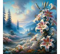 Umfarvt 5D Mountain Lily Diamond Painting Kits for Adults Kids,DIY Square Full Drill diamond art painting kits,Canvas Embroidery Diamond Art Craft for Home Wall Decor 50x50cm