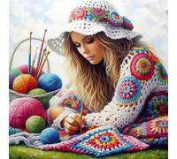 Umfarvt 5D Mujer tejida a crochet Diamond Painting Kit Completo,diamond painting Art kit para Adultos,DIY Round Cristal Pintura de Diamante Bordado Punto de Cruz Manualidades para Decor Hogar 60x60cm