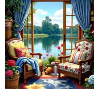 Umfarvt 5D Nature Lake View Diamond Painting Kits for Adults Kids,DIY Square Full Drill diamond art painting kits,Canvas Embroidery Diamond Art Craft for Home Wall Decor 90x90cm