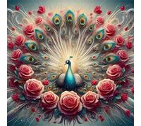 Umfarvt 5D Peacock Rose Diamond Painting Kits for Adults Kids,DIY Square Full Drill diamond art painting kits,Canvas Embroidery Diamond Art Craft for Home Wall Decor 50x50cm