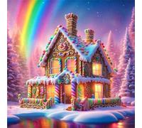Umfarvt 5D Rainbow Cookie House Diamond Painting Kits for Adults Kids,DIY Round Full Drill diamond art painting kits,Canvas Embroidery Diamond Art Craft for Home Wall Decor 30x30cm