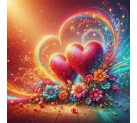 Umfarvt 5D Rainbow Hearts Diamond Painting Kits for Adults Kids,DIY Square Full Drill diamond art painting kits,Canvas Embroidery Diamond Art Craft for Home Wall Decor 30x30cm