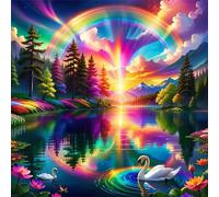 Umfarvt 5D Rainbow Lake Diamond Painting Kits for Adults Kids,DIY Square Full Drill diamond art painting kits,Canvas Embroidery Diamond Art Craft for Home Wall Decor 60x60cm
