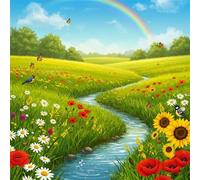 Umfarvt 5D Rainbow Meadow Diamond Painting Kits for Adults Kids,DIY Square Full Drill diamond art painting kits,Canvas Embroidery Diamond Art Craft for Home Wall Decor 90x90cm