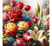 Umfarvt 5D Roses Lilies Diamond Painting Kits for Adults Kids,DIY Round Full Drill diamond art painting kits,Canvas Embroidery Diamond Art Craft for Home Wall Decor 70x70cm