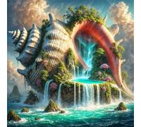 Umfarvt 5D Shell Waterfall Diamond Painting Kits for Adults Kids,DIY Round Full Drill diamond art painting kits,Canvas Embroidery Diamond Art Craft for Home Wall Decor 70x70cm