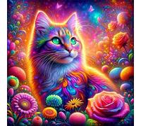 Umfarvt 5D Shining Cat Diamond Painting Kits for Adults Kids,DIY Square Full Drill diamond art painting kits,Canvas Embroidery Diamond Art Craft for Home Wall Decor 60x60cm