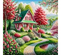 Umfarvt 5D Spring Homes Diamond Painting Kits for Adults Kids,DIY Round Full Drill diamond art painting kits,Canvas Embroidery Diamond Art Craft for Home Wall Decor 80x80cm