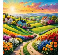 Umfarvt 5D Spring Town Diamond Painting Kits for Adults Kids,DIY Round Full Drill diamond art painting kits,Canvas Embroidery Diamond Art Craft for Home Wall Decor 30x30cm
