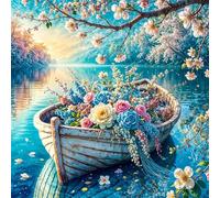 Umfarvt 5D Spring Wooden Boat Diamond Painting Kits for Adults Kids,DIY Square Full Drill diamond art painting kits,Canvas Embroidery Diamond Art Craft for Home Wall Decor 70x70cm