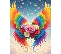 Umfarvt 5D Square Diamond Painting Kit Completo Adultos 60x80cm,Rosa de alas arcoíris Pintura de Diamantes para adultos,DIY Diamond Arte Bordado Punto de Cruz Cuadros Decoración de Pared Hogar Regalo