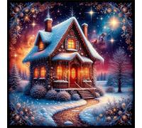 Umfarvt 5D Starry Night Cottage Diamond Painting Kits for Adults Kids,DIY Round Full Drill diamond art painting kits,Canvas Embroidery Diamond Art Craft for Home Wall Decor 40x40cm