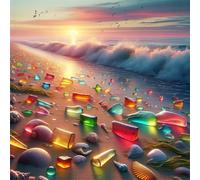 Umfarvt 5D Stone Beach Diamond Painting Kits for Adults Kids,DIY Square Full Drill diamond art painting kits,Canvas Embroidery Diamond Art Craft for Home Wall Decor 60x60cm