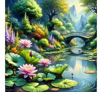 Umfarvt 5D Summer Lotus Diamond Painting Kits for Adults Kids,DIY Round Full Drill diamond art painting kits,Canvas Embroidery Diamond Art Craft for Home Wall Decor 40x40cm