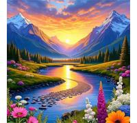 Umfarvt 5D Sun River Scenery Diamond Painting Kits for Adults Kids,DIY Square Full Drill diamond art painting kits,Canvas Embroidery Diamond Art Craft for Home Wall Decor 60x60cm