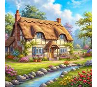 Umfarvt 5D Thatched Cottage Diamond Painting Kits for Adults Kids,DIY Round Full Drill diamond art painting kits,Canvas Embroidery Diamond Art Craft for Home Wall Decor 30x30cm