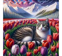 Umfarvt 5D Tulip Cat Diamond Painting Kits for Adults Kids,DIY Square Full Drill diamond art painting kits,Canvas Embroidery Diamond Art Craft for Home Wall Decor 30x30cm