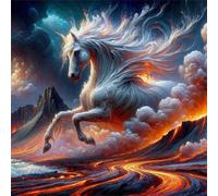 Umfarvt 5D Volcano Horse Diamond Painting Kits for Adults Kids,DIY Round Full Drill diamond art painting kits,Canvas Embroidery Diamond Art Craft for Home Wall Decor 80x80cm