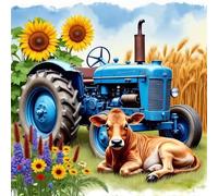 Umfarvt 5D Wheat Tractor Cow Diamond Painting Kits for Adults Kids,DIY Square Full Drill diamond art painting kits,Canvas Embroidery Diamond Art Craft for Home Wall Decor 20x20cm