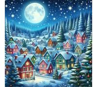 Umfarvt 5D Winter Night Village Diamond Painting Kits for Adults Kids,DIY Square Full Drill diamond art painting kits,Canvas Embroidery Diamond Art Craft for Home Wall Decor 50x50cm