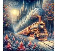 Umfarvt 5D Winter Train Diamond Painting Kits for Adults Kids,DIY Round Full Drill diamond art painting kits,Canvas Embroidery Diamond Art Craft for Home Wall Decor 30x30cm